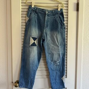 Free People Blue and White Quilted Jeans